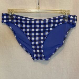 AA-73 Aerie NWT Blue &‎ White Plaid Swim Summer Swim Bikini Bottoms Size XL